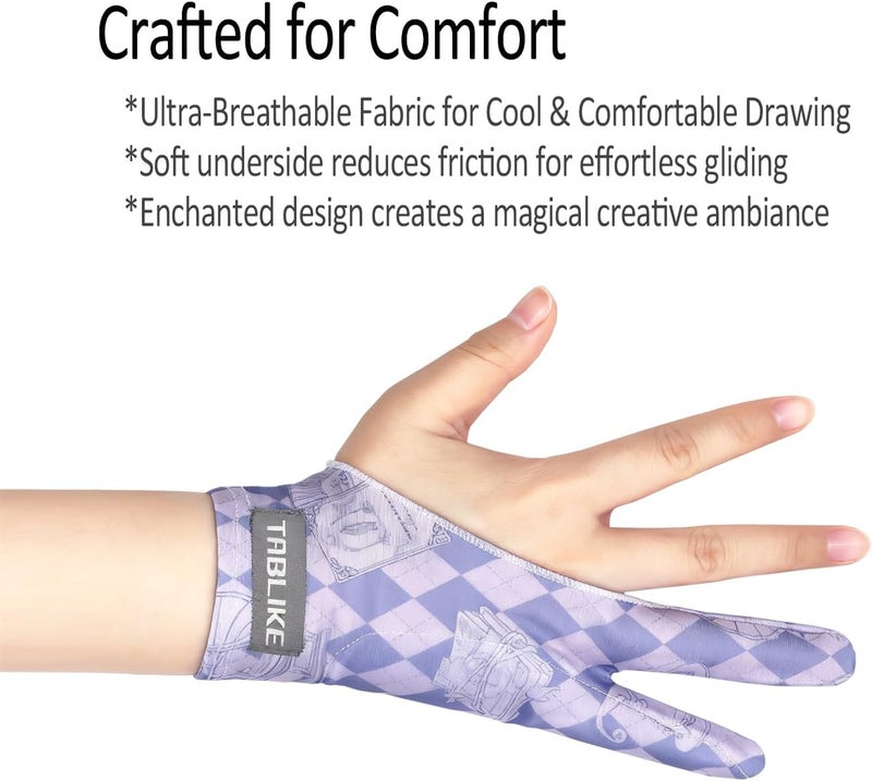 TABLIKE Artist Drawing Glove, Breathable Two Finger Digital Art Glove 3-Layer Palm Rejection Right/Left Hand Digital Graphic Tablet, Purple, M Size - Image 4